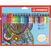 Stabilo® Fasermaler Pen 68 - Kartonetui, 30 Farben; Packungsinhalt: 30 Farben