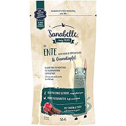 Sanabelle Snack Ente und Granatapfel | Leckere Mini-Fleischsticks für ausgewachsene Katzen | 20 x 55 g