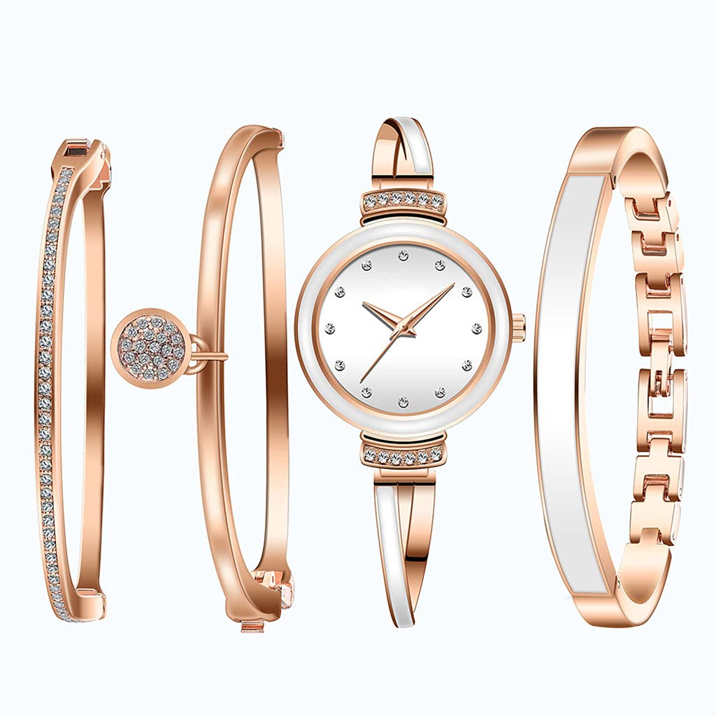 DSJMUY Damen-Armbanduhr, elegant, mit Armbanduhr und Armband aus Roségold, Strass, Set aus Armbanduhr und Armband aus Kristall für Damen, Armbanduhr mit Kristall-Armband