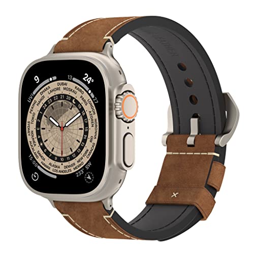 Arktis Lederarmband kompatibel mit Apple Watch Ultra mit 49 mm PALERMO GRANDE Ersatzarmband (Vintage-Look) [Titanfarbene Konnektoren] Dornschließe [316L-Edelstahl] (Sattelbraun)