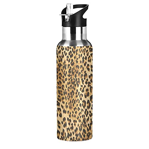 Sport-Wasserflasche mit Leoparden-Print, vakuumisoliert, Edelstahl, Thermo-Trinkflasche für Erwachsene, Damen, Herren, Kinder, Mädchen, Jungen, Schule, Laufen, 600 ml