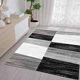 VIMODA Teppich Geometrisches Muster Meliert in Grau Weiß und Schwarz, Maße:80x250 cm