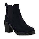 stiefelparadies Damen Stiefeletten Chelsea Boots Wildleder-Optik Schuhe High Heel Kurzschaft-Stiefel Booties 110407 Marine Blau 37 Flandell