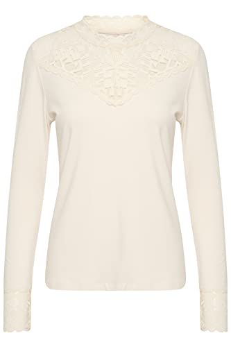 Cream Damen Top Lace Details Jersey Lang Sleeves Slim Fit Bluse, Eggnog, Large