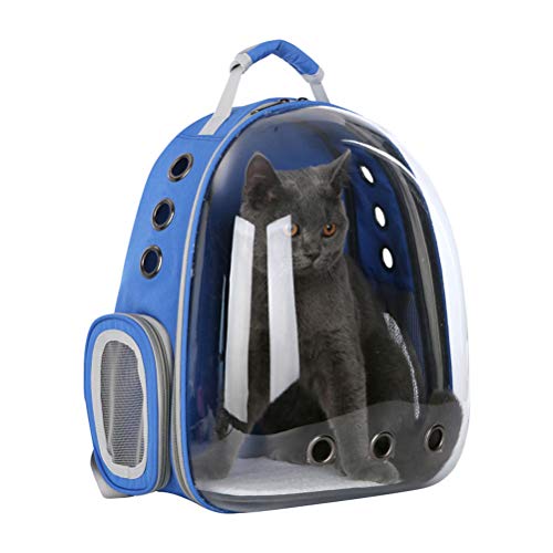 POPETPOP Rucksack für Haustiere, Katzen, Hunde, Welpen, Bubble Transparent, Space Kapsel Rucksack (blau)