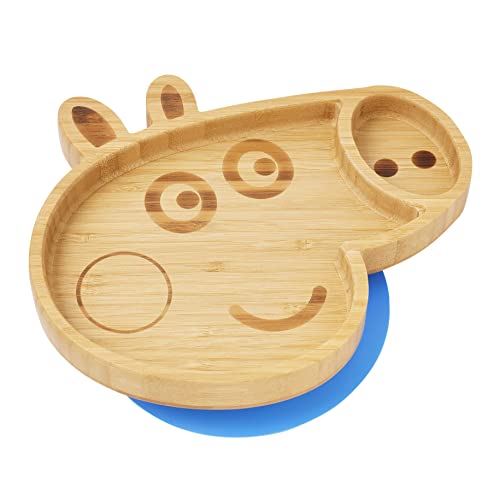 bamboo bamboo Peppa Pig X Babyteller - Kinder und Kleinkinder Saugnapf Bambus Teller für Babys | ungiftig | kühl auf der Haut | ideal für Baby-LED Entwöhnung (George Pig)