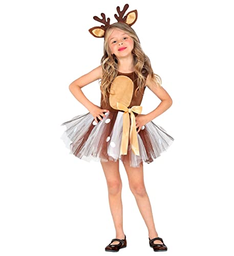 MIMIKRY Mädchen Kostüm REH Kleid mit Tüllrock Geweih Haarreifen mit Ohren Rehkitz Bambi Rentier Hirsch, Größe:110 - 3 bis 4 Jahre