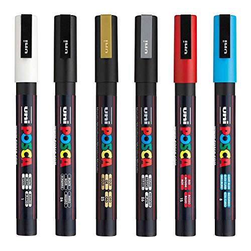 Posca PC-3M Lackstift Art Marker Stifte – Stoff Glas Metall Stifte – Set mit den 6 beliebtesten Farben