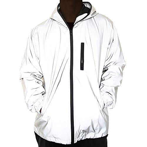GEMSeven Reflektierende Jacke Männer Frauen Windbreaker wasserdichte Jacken Mit Kapuze Hip Hop Night Shiny Zipper Luminous Jacket Coat