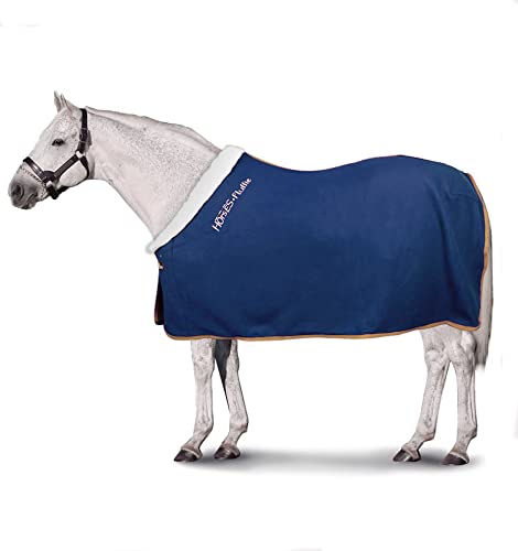 Horses, Flauschige Pile-Pferdedecke mit Pelleinsatz am Hals, für Spaziergänge ideal und bequem, mit Nylonschwanz (145 cm, Blau)