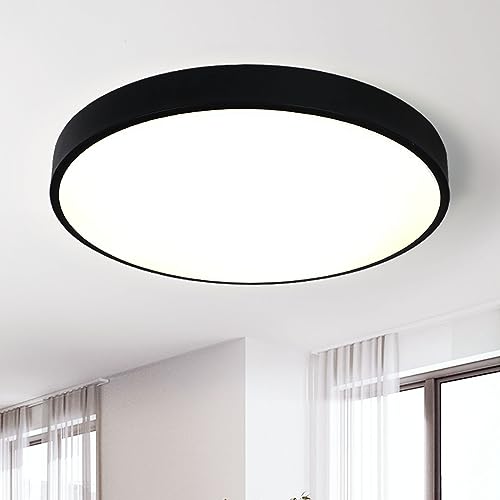 Style home 48W Deckenleuchte LED Deckenlampe Ø50x4cm, Warmweiß 3000K, ultraslim runde Lampe für Wohnzimmer Schlafzimmer Büro Küche Diele Flur (Schwarz)