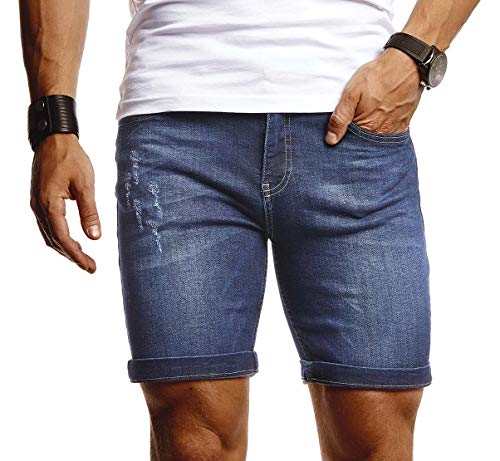 Leif Nelson Herren Shorts Jeans Stretch Kurze Hose für Sommer Slim Fit Basic Kurze Jeanshose für Männer Denim Jungen weiße Freizeithose Chino Cargo Bermuda LN1397 Dunkel Blau W34