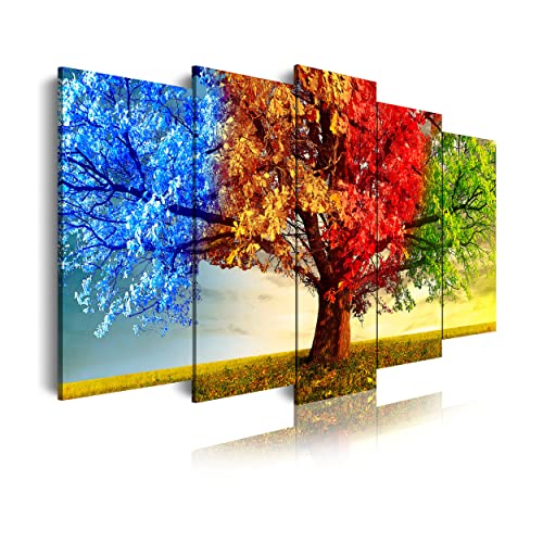 DekoArte 511 - Modernes Bild, digitalisierter Kunstdruck | Dekoratives Bild für den Salon oder das Schlafzimer |Stil Landschaft Bäume vier Jahreszeiten | 5 Teile 150 x 80 cm