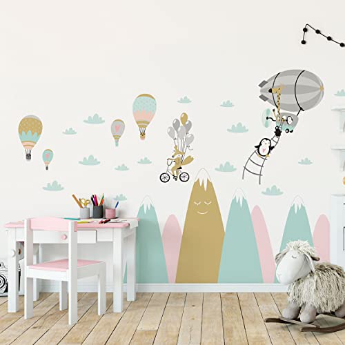 Ambiance Sticker Wandsticker für Kinder, Dekoration für Babyzimmer, selbstklebend, Riesen-Motiv, Comic-Tiere | H 70 x L 105 cm