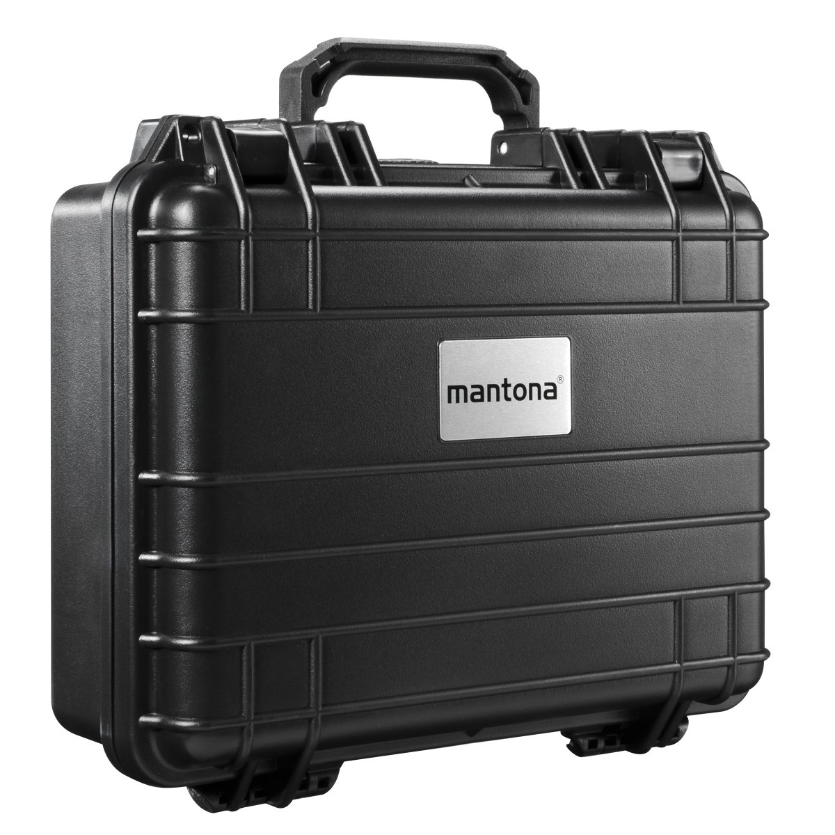 Mantona Outdoor Schutzkoffer M - Wasserdicht, stoßfest und atapelbar für Wertvolles Equipment, Inkl. zuschneidbare Schaumstoffeinlagen und Luftausgleichsventil, schwarz