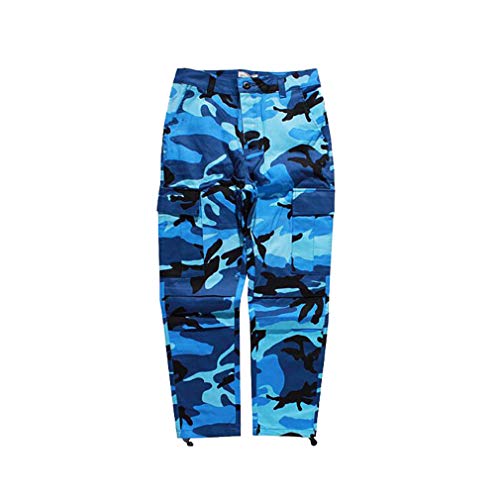 Mxssi Farbe Camo BDU Camouflage Cargo Pants Männer Frauen Casual Streetwear Taschen Jogger Orange Taktische Jogginghose Hip Hop Hose Blau S