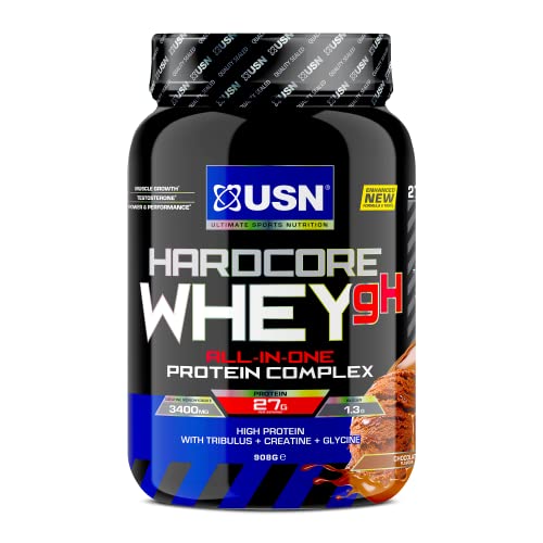 USN Hardcore Whey Protein Powder Chocolate 908g - All-in-One Protein mit Creatin Monohydrat, Glycin und Tribulus für Performance Workouts & Lean Muscle Growth