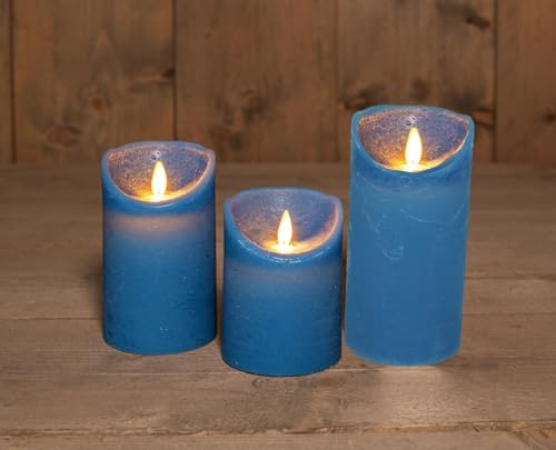 Coen Bakker 3er Set Kerze LED Echtwachskerze 10 cm + 12,5 cm + 15 cm Kerze Ø 7,5 cm viele Farben mit Timer flackender Docht Wachskerze Kerzen, Farbe:Blau