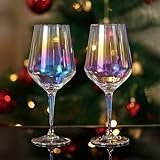 SUFUBAI Kelch Weingläser Set von 2, kristallklare Glasbecher Regenbogen Kelch Weinglas mit Stiel Geschenk für jeden Anlass