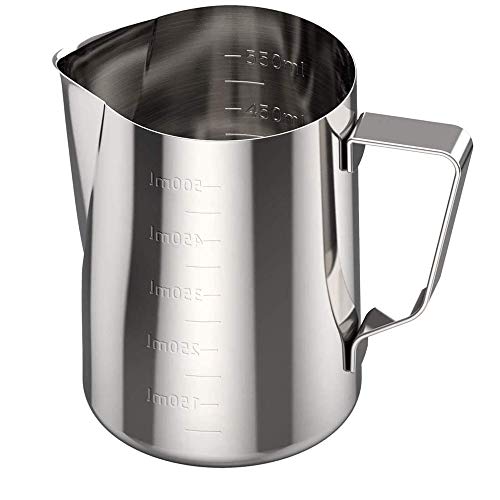 POEFT 600ML Edelstahl Milchschäumkrug überzogen, Espressomilchschaumkrug Kaffeekanne, Latte Art Cup - Silber mit Skala