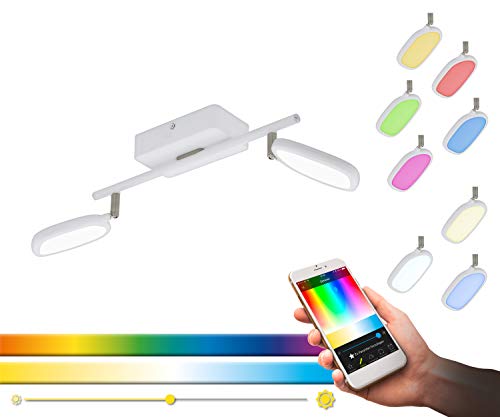 LED Spot PALOMBARE-C von EGLO - Smart Home Spots in weiß mit 2 x 5W - aus Kunststoff, Alu und Stahl - zwei Spots - EGLO Connect Spot mit Farbwechsel und über Fernbedienung, App oder Alexa steuerbar