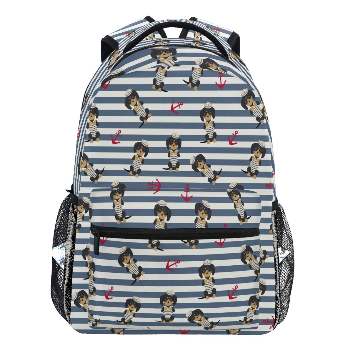 Oarencol Rucksack Dackel Welpe Sailorman Anchor Stripe Funny Dog Backpack Bookbag Daypack Travel School College Bag für Damen Herren Mädchen Jungen
