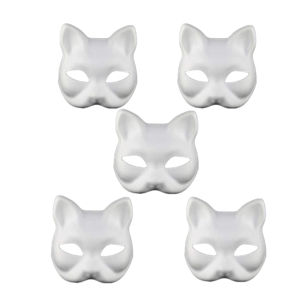 HEALLILY weiße Katze Gesicht Papiermasken leere Maske für DIY Halloween-Maskerade Cosplay Partei 5pcs