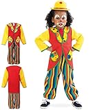 KarnevalsTeufel Anzug Clowni, buntes Clown-Kostüm für Kinder, 2-teilig, bestehend aus Oberteil und Hose (98)