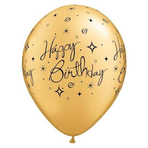 Qualatex 20490 Geburtstag Elegant Sparkles & Wirbel Gold 27,9 cm / 27,9 cm Runde Latex-Partyballons (25 Stück)