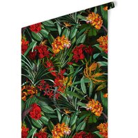 K&L Wall Art Vliestapete »Vintage Vliestapete«, Tropische Blumen Grün Rot, mehrfarbig, matt - bunt