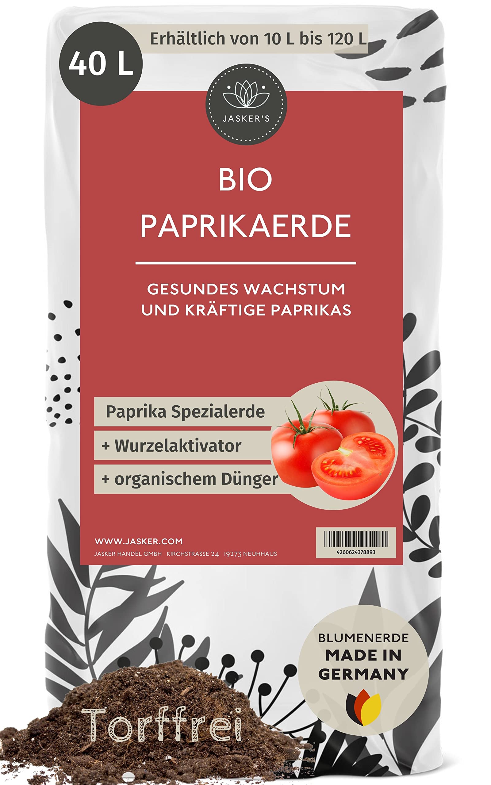 Bio Paprikaerde 40 L - 100% Torffreie Bio Erde - Mit Dünger und Wurzelaktivator - Blumenerde für Paprikapflanzen - Bio Paprika-Erde - Hochbeeterde Bio
