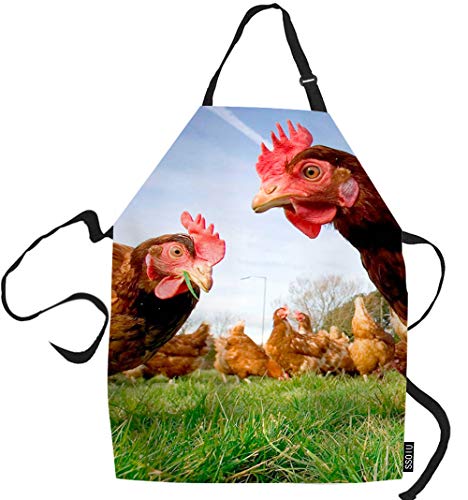 SSOIU Kochschürze mit Huhn, lustig, Grasgrün, für Küche/Grill, Männer und Frauen, Unisex, wasserdicht, 31 x 27 cm