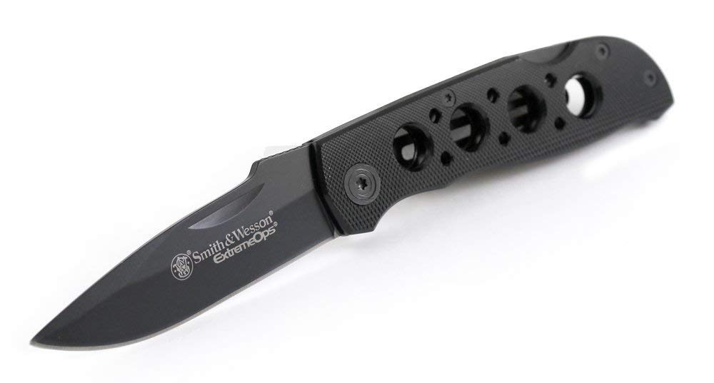 Smith & Wesson Herren Messer Taschenmesser Schwarze Aluminium Griffschalen Länge geöffnet: 18.5 cm, 18,5cm, Schwarz