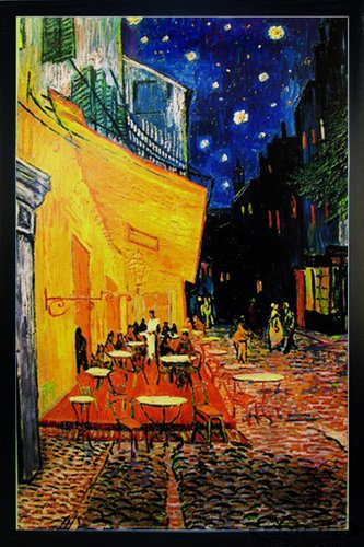 Close Up Terrasse de Cafe la nuit Poster Vincent Van Gogh (66x96,5 cm) gerahmt in: Rahmen schwarz