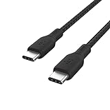 Belkin USB-C/USB-C-Kabel, 100 W Power Delivery USB-IF-zertifiziertes 2.0-USB-C-Ladekabel mit doppelt geflochtenem Nylonmantel für iPhone 15, iPad Pro, MacBook, Galaxy S24, Pixel, Mehr, 3 m - Schwarz