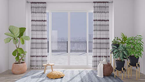 Homing halbtransparenter Vorhang grau Silber | quergestreift modern Silber Streifen | Wohnzimmer Kinderzimmer Schlafzimmer (1Stück) 245 x 140 cm (HxB)
