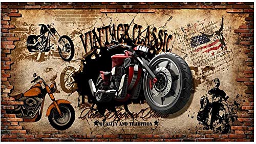 Wandbild Tapete 3D Retro Motorrad Nostalgische Backsteinmauer Hintergrund Dekorative Wand-350Cmx245Cm