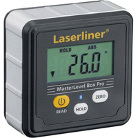Laserliner MasterLevel Box Pro. Produktfarbe: Schwarz, Auswählbare Einheiten: Grad. Akku-/Batterietyp: AAA/LR03, Batteriespannung: 1,5 V. Breite: 59 mm, Tiefe: 28 mm, Höhe: 59 mm (081.262A)