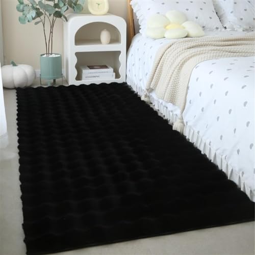 Guetto Hochflor Teppich Wohnzimmer Schlafzimmer Shaggy Modern Flauschiger Fellteppich Weich Fell Imitat Kunstfell Einfarbig, Flauschiger Weich Teppich Wohnzimmer, Waschbar,Schwarz,80x120 cm