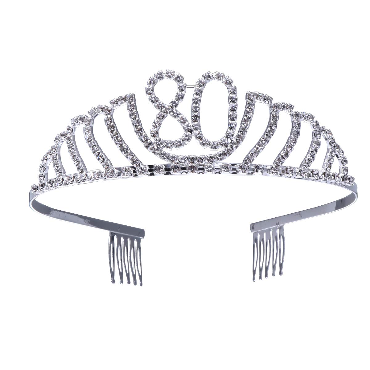 Frcolor Krone für Geburtstag 80 Jahre, Haarreif, Diadema Prinzessin Damen Tiara Strass Kristall mit Kamm (Silber)