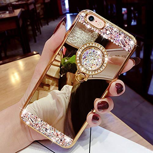 LEMAXELERS Huawei Y5P Hülle,Huawei Y5P Handyhülle Glitzer Diamant Spiegel Mirror Silikon Plating Überzug TPU Schutzhülle Etui Diamant Ständer Halter für Huawei Y5P,Diamond Mirror Gold