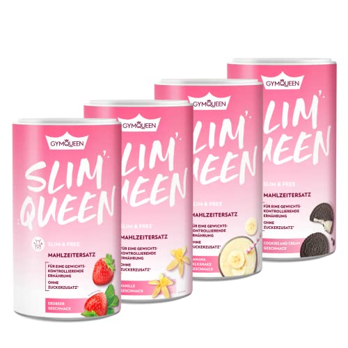 GymQueen Slim Queen Abnehm Shake 4x420g, Topseller Set 4, Leckerer Diät-Shake zum einfachen Abnehmen, Mahlzeitersatz mit wichtigen Vitaminen und Nährstoffen, nur 250 kcal pro Portion