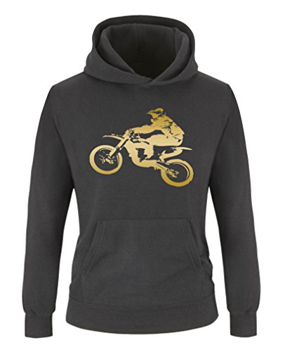 Comedy Shirts - Motorcross Motorrad - Jungen Hoodie - Schwarz/Gold Gr. 152/164