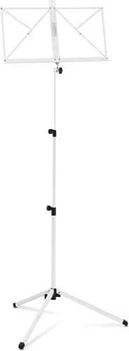 Classic Cantabile Notenständer Medium - Klappbares Notenpult für Kinder und Erwachsene - Mit Notenhalter an der Auflage - Höhenverstellbar von 65-130 cm - Gummifüße - Weiß