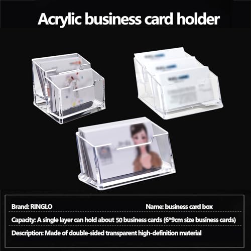 RINGGLO 4er-Pack transparenter Kunststoff-Visitenkartenhalter aus Acryl mit großem Fassungsvermögen für den Büro-Desktop, Papierbroschürenzubehör,C