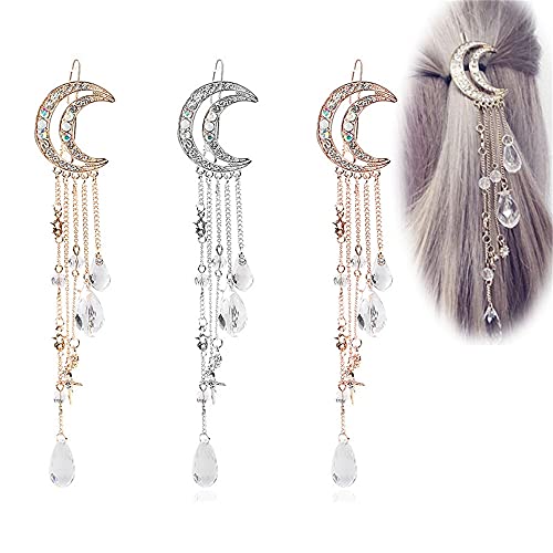 Haarnadeln 3 stücke Elegante Mädchen Mond Quaste Haarspange Lange Quaste Kristall Baumeln Haarnadel Mode Perlen Anhänger Haarspangen Frauen Styling Werkzeuge