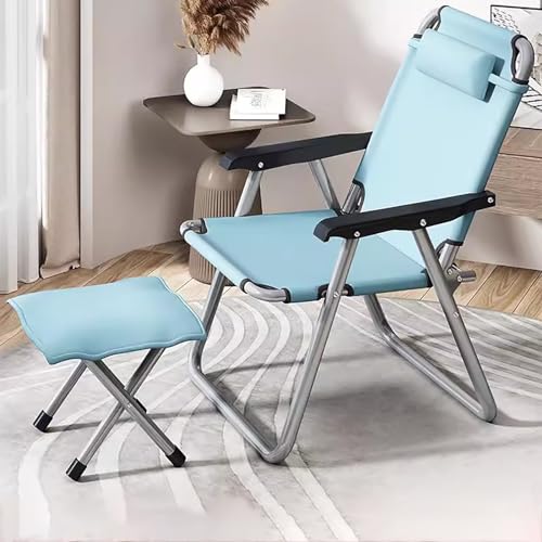 zxhrybh Klappstuhl, Campingstuhl, Tragbarer Klappstuhl, Stuhl mit Fußstütze für Schlafzimmer/Büro/Camping (Color : Blue, Size : Folding Chair+footrest)