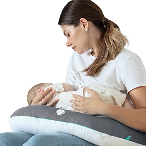KOALA BABYCARE Stillkissen für Alle Größen Geeignet - Stillkissen für Neugeborene 0-12 Monate - Stillkissen Multifunktional mit 5 Verschiedenen Einsatzmöglichkeiten (Grau-Weiß)