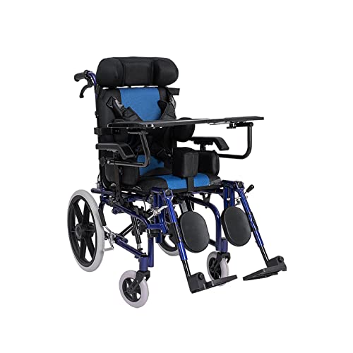 Rollstuhl Klappbarer Rollstuhl für Kinder und Erwachsene mit Zerebralparese, verstellbarer Liegerollstuhl mit hoher Rückenlehne und Esstisch, medizinischer Transitstuhl für ältere Menschen Wheelchair