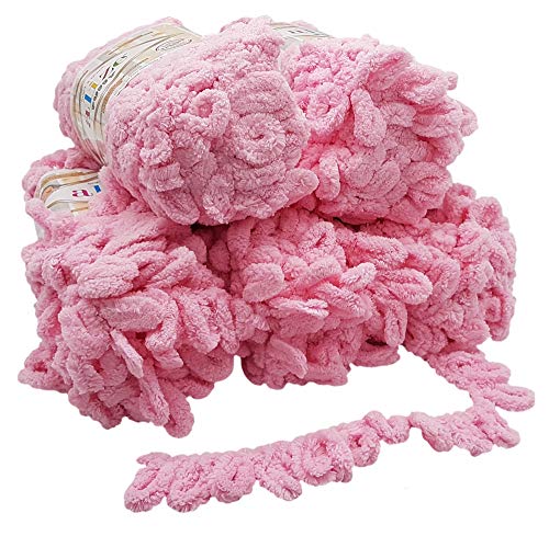 5 x 100 Gramm Strickwolle Alize Puffy, 500 Gramm Fingerstrick - Wolle super bulky, Schlaufenwolle, Stricken ohne Nadel (rosa 185)